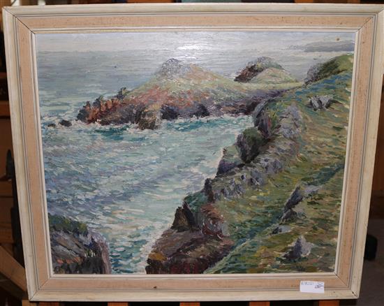 A.S. Hinshelwood, oil,  The Rumps from Pentire(-)